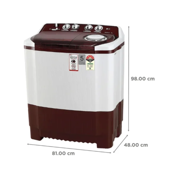 LG 8Kg Semi Automatic Top Load Washing Machine P8035SRAZA | 5 Star | Roller Jet Pulsator | Burgundy