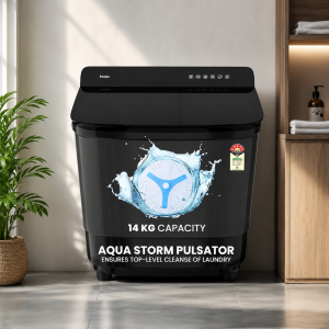 Haier 14 Kg 5 Star Semi Automatic Top Load Washing Machine with Toughened Glass and Soft Fall Technology (HTW140-178BK, Anti Bacterial Vortex Pulsator, Magic Filter, Anti Rat Mesh, Castors, Black) Haier 14 Kg 5 Star Semi Automatic Top Load Washing Machine with Toughened Glass and Soft Fall Technology (HTW140-178BK, Anti Bacterial Vortex Pulsator, Magic Filter, Anti Rat Mesh, Castors, Black)