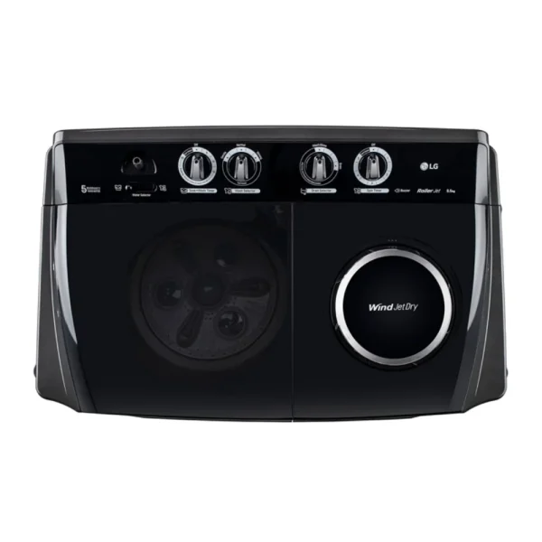 LG 8.5 Kg Semi Automatic Top Load Washing Machine P8535SLMZ | 5 Star, Roller Jet Pulsator, Wind Jet Dry – Full Black