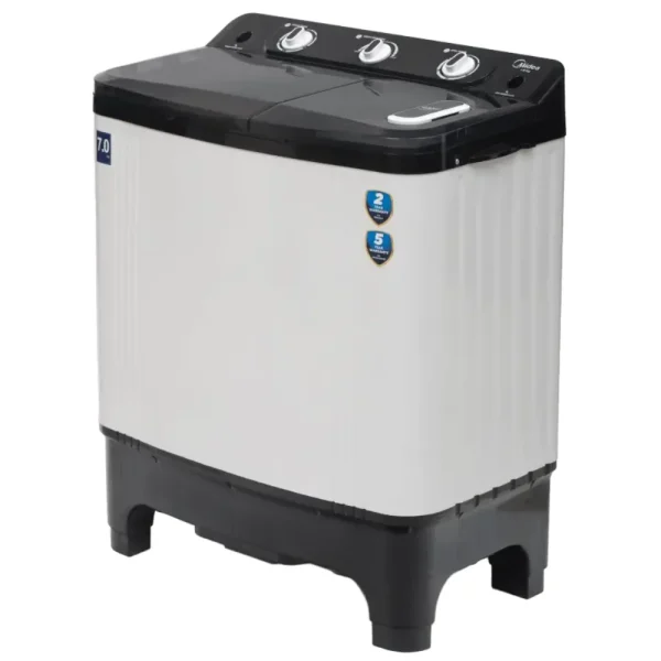 Midea 7 Kg Semi Automatic Top Load Washing Machine Black White MWMSA070PPG(KW) with IPX4 Protection & Thermal Protection | 2 Year Warranty
