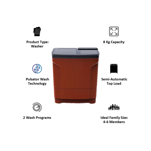 Godrej 8 Kg Semi Automatic Washing Machine with PowerMax Wash Motor, 5 Star Rating, Tri-Roto Scrub Pulsator, Rustproof Body – WS EDGE ULT 80 5.0 DB2M CSRD Crystal Red (2025 Model) Godrej 8 Kg Semi Automatic Washing Machine with PowerMax Wash Motor, 5 Star Rating, Tri-Roto Scrub Pulsator, Rustproof Body – WS EDGE ULT 80 5.0 DB2M CSRD Crystal Red (2025 Model)