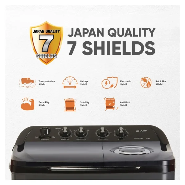 Sharp ES-SD80NB-TS 8KG Semi-Automatic Washing Machine with Quadroniq Pulsator & 5-Star Energy Rating