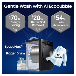 Samsung 12kg/7kg AI EcoBubble Washer Dryer Combo WD12FG5B34BBTL – Black