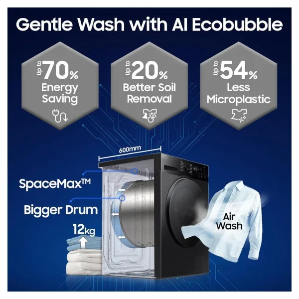 Samsung 12kg/7kg AI EcoBubble Washer Dryer Combo WD12FG5B34BBTL – Black