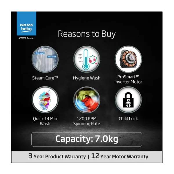 Voltas Beko 7kg Fully Automatic Front Load Washing Machine | WFL7012B7JVBKA Voltas Beko 7kg Fully Automatic Front Load Washing Machine | WFL7012B7JVBKA