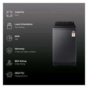 Samsung WA80F08S2BTL 8KG Top Load Washing Machine | 5 Star Energy Efficient