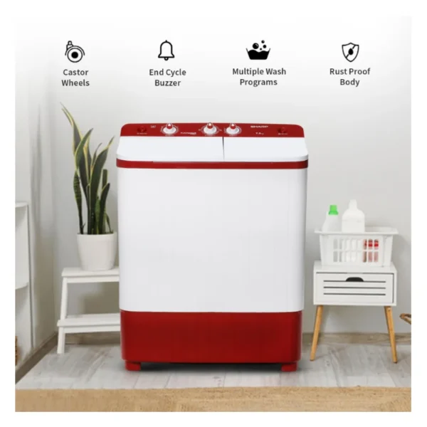 Sharp ES-SD70NB-FR 7kg Semi Automatic Top Load Washing Machine | Red Sharp ES-SD70NB-FR 7kg Semi Automatic Top Load Washing Machine | Red