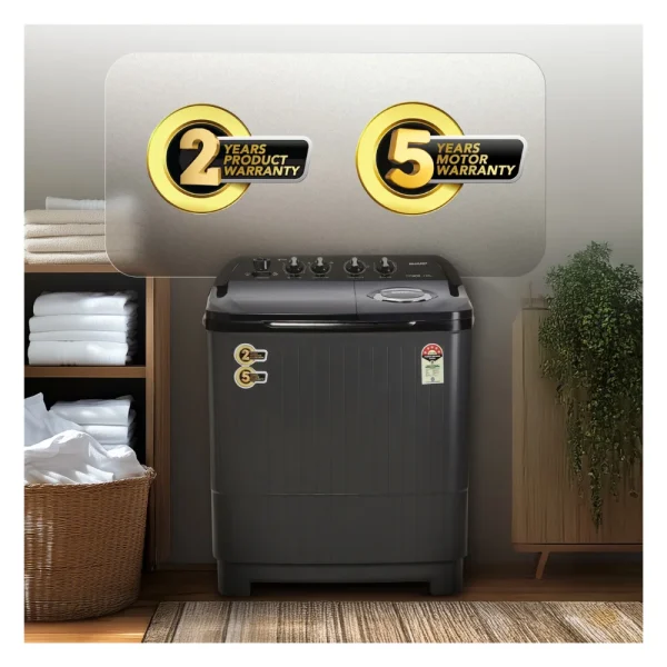Sharp ES-SD80NB-TS 8KG Semi-Automatic Washing Machine with Quadroniq Pulsator & 5-Star Energy Rating