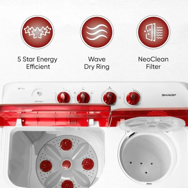 Sharp ES-SD90NB-PR 9kg Semi-Automatic Top Load Washing Machine with HydroBlast Wash & 1300 RPM Sharp ES-SD90NB-PR 9kg Semi-Automatic Top Load Washing Machine with HydroBlast Wash & 1300 RPMHydroBlast Wash & 1300 RPM