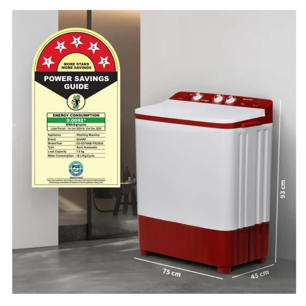Sharp ES-SD70NB-FR 7kg Semi Automatic Top Load Washing Machine | Red Sharp ES-SD70NB-FR 7kg Semi Automatic Top Load Washing Machine | Red