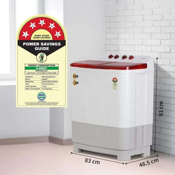 Sharp ES-SD90NB-PR 9kg Semi-Automatic Top Load Washing Machine with HydroBlast Wash & 1300 RPM Sharp ES-SD90NB-PR 9kg Semi-Automatic Top Load Washing Machine with HydroBlast Wash & 1300 RPM