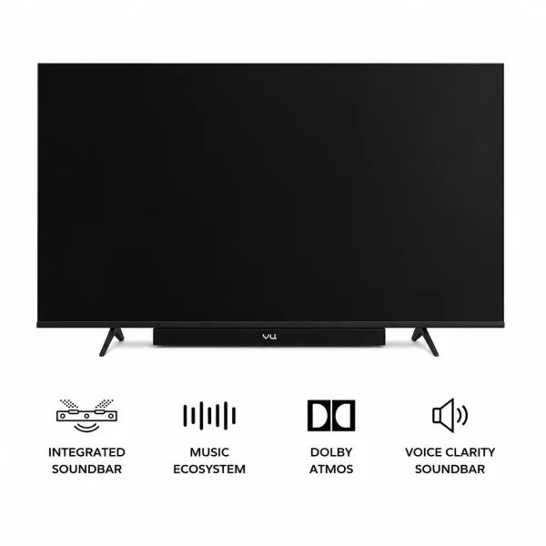 Vu 55 Inch Vibe Series 4K QLED Smart Google TV (55VIBE-DV) | Dolby Vision & Dolby Atmos | 88W Built-in Soundbar | HDR10+ | Google Assistant | 2025 Model