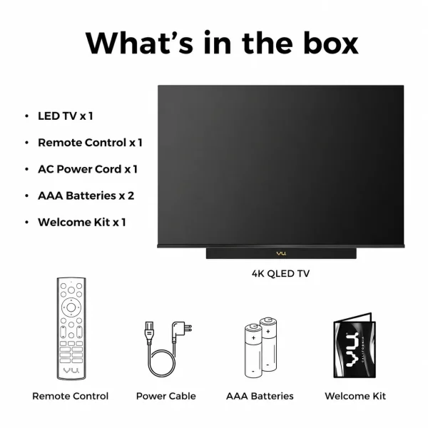 Vu 55 Inch Vibe Series 4K QLED Smart Google TV (55VIBE-DV) | Dolby Vision & Dolby Atmos | 88W Built-in Soundbar | HDR10+ | Google Assistant | 2025 Model