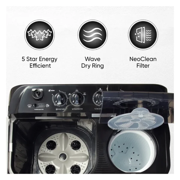 Sharp ES-SD80NB-TS 8KG Semi-Automatic Washing Machine with Quadroniq Pulsator & 5-Star Energy Rating