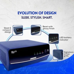 Luminous EVO S 1550 1400VA Pure Sine Wave Inverter for Home & Office Power Backup | Supports 12V Single Battery | Advanced LVFC Charging Technology Luminous EVO S 1550 1400VA Pure Sine Wave Inverter for Home & Office Power Backup | Supports 12V Single Battery | Advanced LVFC Charging Technology