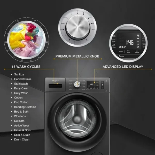 Whirlpool XS7012BWME 7 Kg 5 Star Front Load Washing Machine with In-built Heater Grey Whirlpool XS7012BWME 7 Kg 5 Star Front Load Washing Machine with In-built Heater Grey
