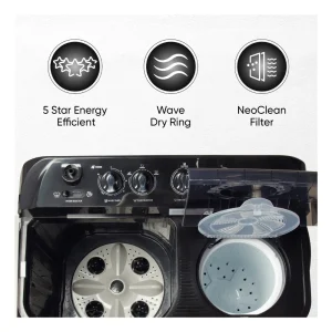 Sharp ES-SD80NB-TS 8KG Semi-Automatic Washing Machine with Quadroniq Pulsator & 5-Star Energy Rating