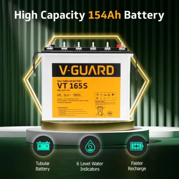 V-Guard VT 165S Inverter Battery 154Ah Tubular Technology | Long Power Backup V-Guard VT 165S Inverter Battery 154Ah Tubular Technology | Long Power Backup