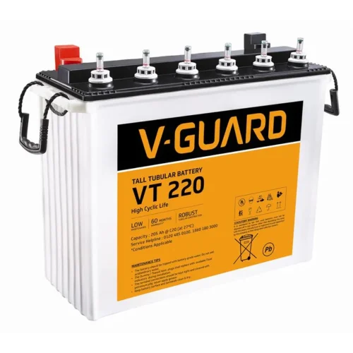 V-Guard VT 220 Tubular Inverter Battery 205Ah | High Backup Power | 3+2 Years Warranty V-Guard VT 220 Tubular Inverter Battery 205Ah | High Backup Power | 3+2 Years Warranty