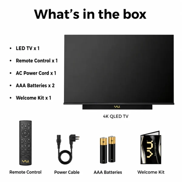 Vu 43 Inch Vibe Series 4K QLED Smart Google TV (43VIBE-DV) | Dolby Vision, Dolby Atmos & 88W Soundbar Vu 43 Inch Vibe Series 4K QLED Smart Google TV (43VIBE-DV) | Dolby Vision, Dolby Atmos & 88W Soundbar