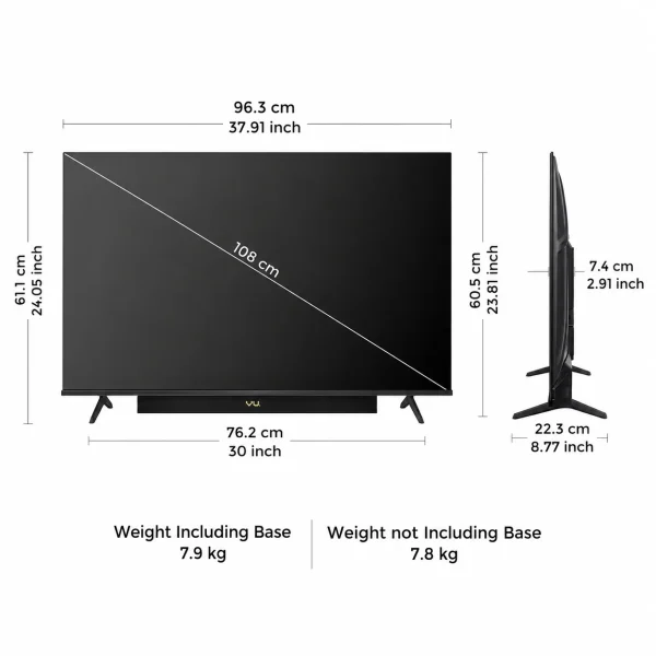 Vu 43 Inch Vibe Series 4K QLED Smart Google TV (43VIBE-DV) | Dolby Vision, Dolby Atmos & 88W Soundbar Vu 43 Inch Vibe Series 4K QLED Smart Google TV (43VIBE-DV) | Dolby Vision, Dolby Atmos & 88W Soundbar