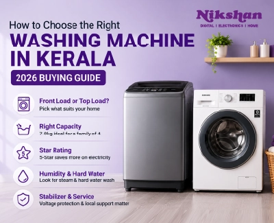Fully automatic washing machine on display at Nikshan Electronics showroom in Kerala