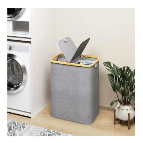 AJS C1-9 Large Bamboo Frame Fabric Storage Box Foldable Multi Compartment Organizer for Home & Laundry Storage AJS C1-9 Large Bamboo Frame Fabric Storage Box Foldable Multi Compartment Organizer for Home & Laundry Storage