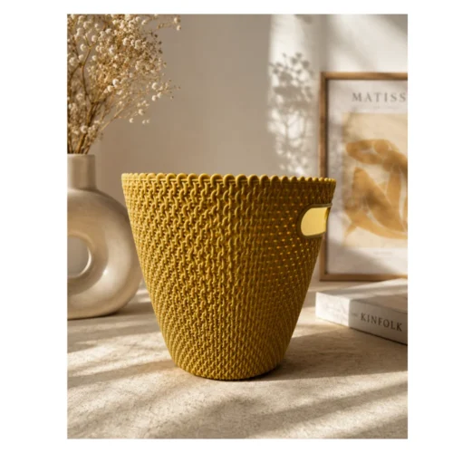 AJS4 Storage Basket D10-32 Mustard Yellow Premium Plastic Organizer with Knit Texture & Side Handles AJS4 Storage Basket D10-32 Mustard Yellow Premium Plastic Organizer with Knit Texture & Side Handles