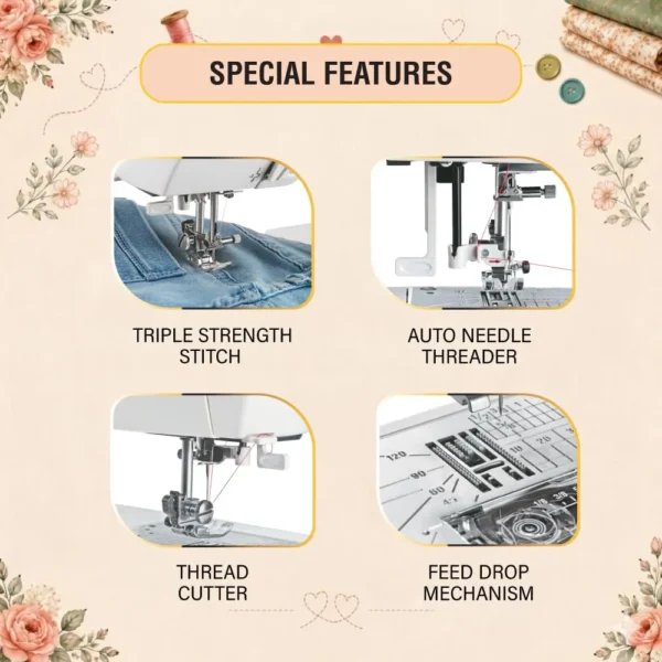 USHA Janome Allure Deluxe Fully Automatic Sewing Machine with 13 Built-in Stitches, Auto Needle Threader & LED Sewing Light USHA Janome Allure Deluxe Fully Automatic Sewing Machine with 13 Built-in Stitches, Auto Needle Threader & LED Sewing Light