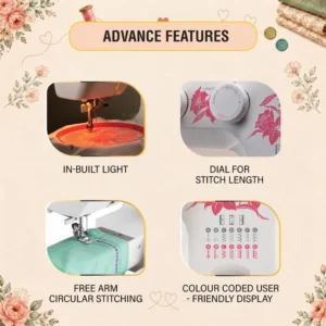 USHA Janome Allure Deluxe Fully Automatic Sewing Machine with 13 Built-in Stitches, Auto Needle Threader & LED Sewing Light USHA Janome Allure Deluxe Fully Automatic Sewing Machine with 13 Built-in Stitches, Auto Needle Threader & LED Sewing Light