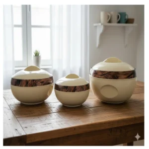 Asian Venus Marble 3-Piece Insulated Casserole Set 1500ml, 2500ml & 3500ml with Stainless Steel Multicolor