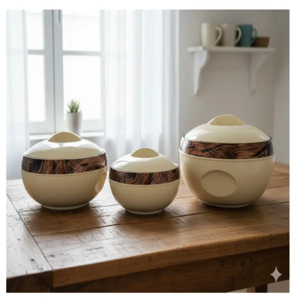 Asian Venus Marble 3-Piece Insulated Casserole Set 1500ml, 2500ml & 3500ml with Stainless Steel Multicolor