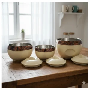 Asian Venus Marble 3-Piece Insulated Casserole Set 1500ml, 2500ml & 3500ml with Stainless Steel Multicolor
