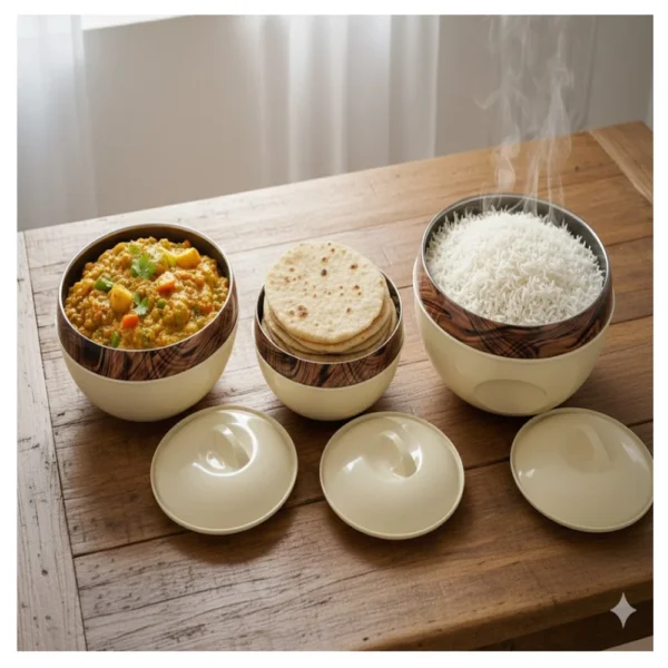Asian Venus Marble 3-Piece Insulated Casserole Set 1500ml, 2500ml & 3500ml with Stainless Steel Multicolor