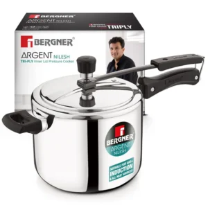Bergner Argent Avinash 5 Litre Inner Lid Pressure Cooker | Aluminium Cooker with Safety System