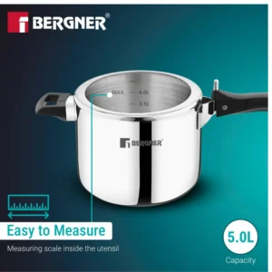 Bergner Argent Avinash 5 Litre Inner Lid Pressure Cooker | Aluminium Cooker with Safety System