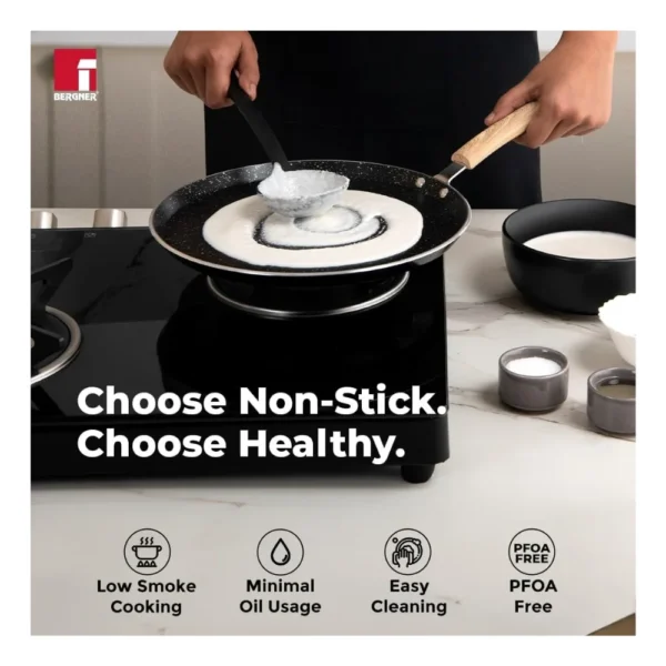 BERGNER Bellini Plus Aura 28cm Non Stick Dosa Tawa with 5 Layer Greblon Coating | Induction Compatible Cookware