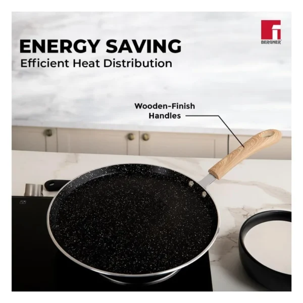 BERGNER Bellini Plus Aura 28cm Non Stick Dosa Tawa with 5 Layer Greblon Coating | Induction Compatible Cookware