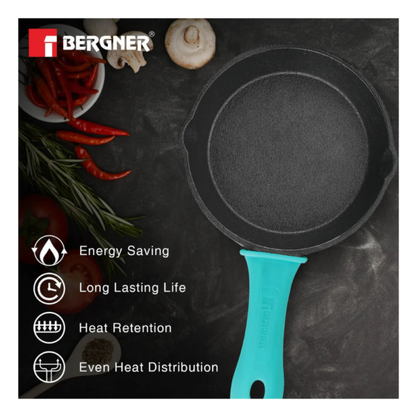 Bergner Eco Cast Iron Skillet 15cm BGIN 6440 | Pre-Seasoned Induction & Gas Stove Compatible Fry Pan
