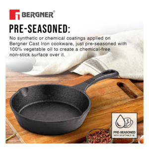 Bergner Eco Cast Iron Skillet 15cm BGIN 6440 | Pre-Seasoned Induction & Gas Stove Compatible Fry Pan