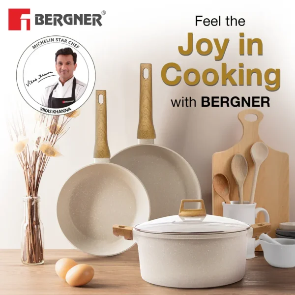 Bergner Naturally Forged Aluminium 20cm Frypan with Marble Non Stick Coating & Induction Base Bergner Naturally Forged Aluminium 20cm Frypan with Marble Non Stick Coating & Induction Base