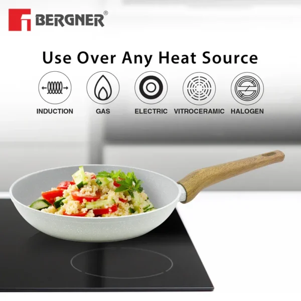 Bergner Naturally Forged Aluminium 20cm Frypan with Marble Non Stick Coating & Induction Base Bergner Naturally Forged Aluminium 20cm Frypan with Marble Non Stick Coating & Induction Base
