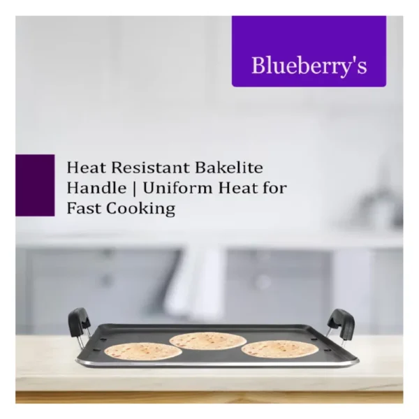 Blueberry’s Pathiri Tawa Edge BIG BPT1117 37.5cm Non-Stick 4mm Thick Aluminium Tawa for Pathiri, Dosa & Chapati | Heat Resistant Bakelite Handle, Healthy Oil-Free Cooking