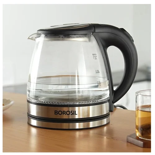 Borosil Crystal 1.2L Electric Glass Kettle BKE18 1350W with Boil Dry Protection & Borosilicate Body – Fast Heating Hot Water Kettle Borosil Crystal 1.2L Electric Glass Kettle BKE18 1350W with Boil Dry Protection & Borosilicate Body – Fast Heating Hot Water Kettle