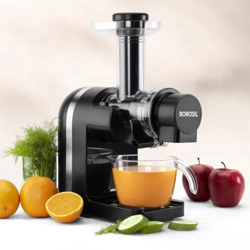 Borosil NutriRich JU02 Cold Press Slow Juicer 250W | Low Noise Masticating Juicer with 800ml Juice Container & Pulp Collector