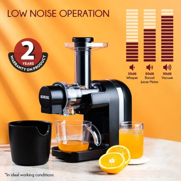 Borosil NutriRich JU02 Cold Press Slow Juicer 250W | Low Noise Masticating Juicer with 800ml Juice Container & Pulp Collector Borosil NutriRich JU02 Cold Press Slow Juicer 250W | Low Noise Masticating Juicer with 800ml Juice Container & Pulp Collector