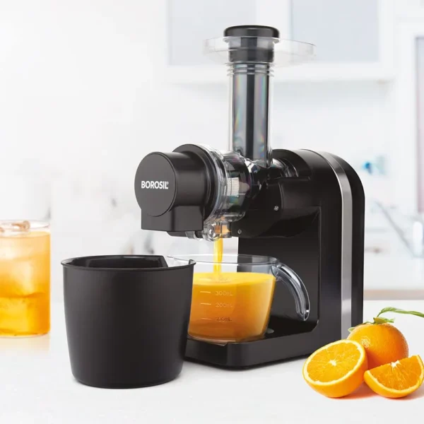 Borosil NutriRich JU02 Cold Press Slow Juicer 250W | Low Noise Masticating Juicer with 800ml Juice Container & Pulp Collector Borosil NutriRich JU02 Cold Press Slow Juicer 250W | Low Noise Masticating Juicer with 800ml Juice Container & Pulp Collector