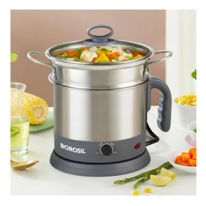 Borosil Quick 1.3L Multi Electric Kettle – Stainless Steel Multipurpose Cooker with Idli, Grill & Egg Tray 600W Fast Heating Borosil Quick 1.3L Multi Electric Kettle – Stainless Steel Multipurpose Cooker with Idli, Grill & Egg Tray 600W Fast Heating