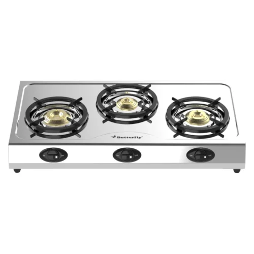 Butterfly Bolt Shakti 3 Burner Stainless Steel Gas Stove | BEE 2 Star Rated LPG Stove | Buy Online Kerala