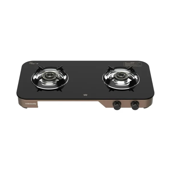 Butterfly GT Aeroline 2 Burner Gas Stove with Toughened Glass Top & Brass Burners Butterfly GT Aeroline 2 Burner Gas Stove with Toughened Glass Top & Brass Burners